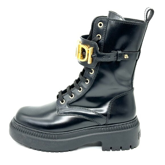 FENDI Fendigraphy Graphy Signature Logo Cuff Leather Biker Combat Boots - Picture 5 of 16